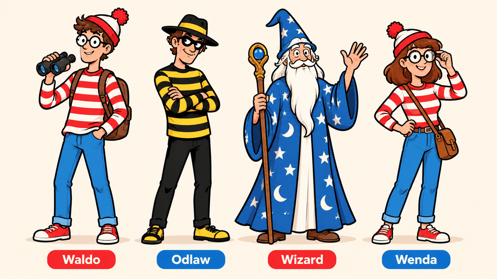 Waldo, Odlaw, Wizard, and Wenda